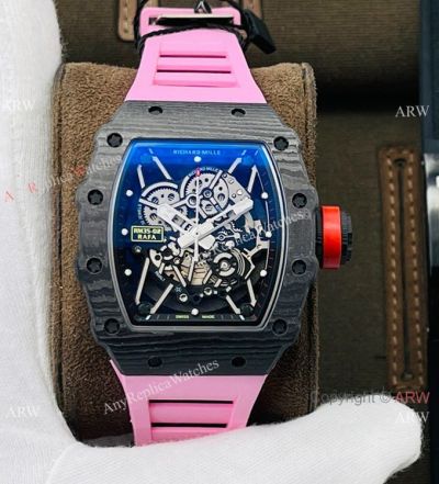 RM Factory Swiss Richard Mille RM 35-02 Rafael Nadal Watch Carbon NTPT Case Pink Rubber Strap